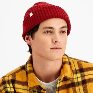 Sun + Stone Men's Burgundy Red Double Knit Solid Classic Beanie Hat One Size